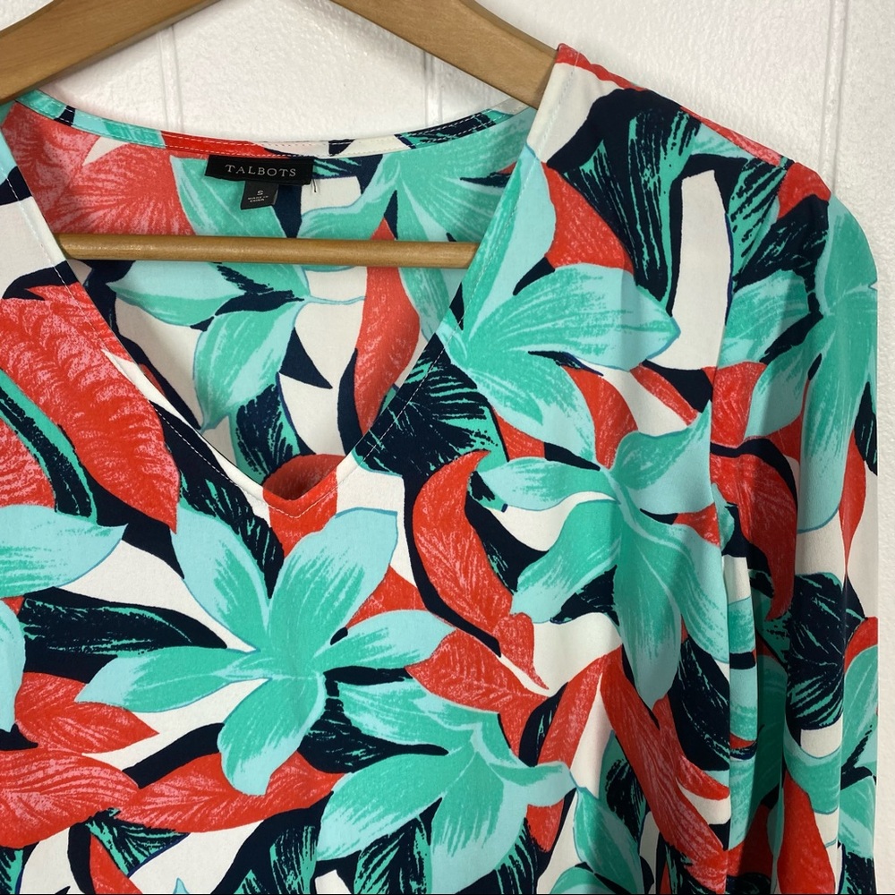 Talbots Floral V Neck Top with Tie Sleeves - Picture 4 of 8